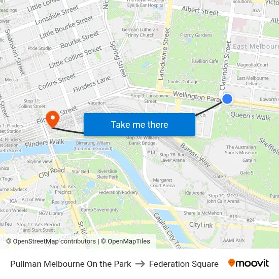 Pullman Melbourne On the Park to Federation Square map