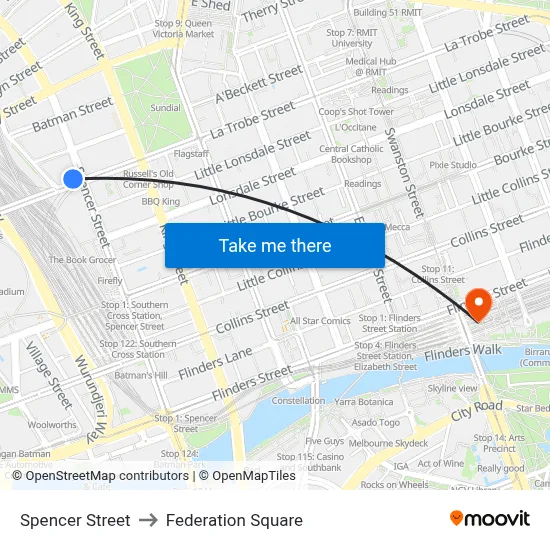 Spencer Street to Federation Square map