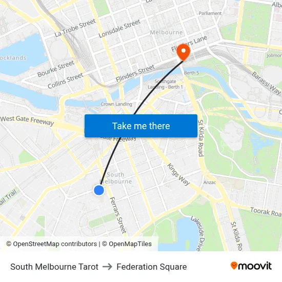 South Melbourne Tarot to Federation Square map