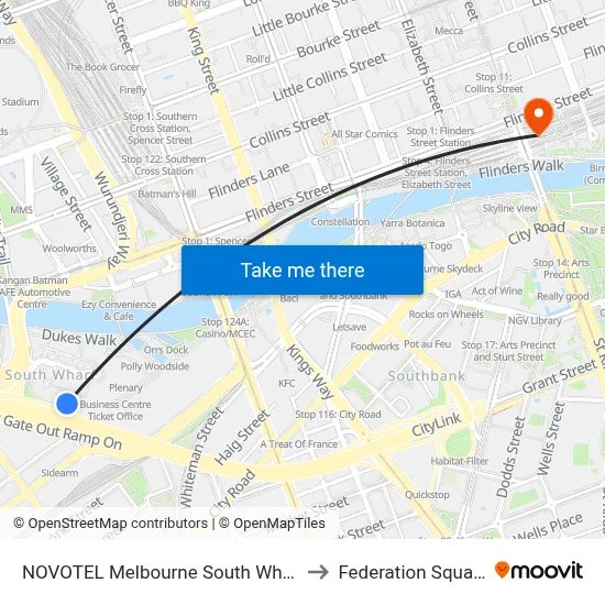 NOVOTEL Melbourne South Wharf to Federation Square map