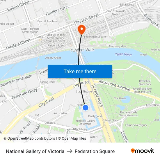 National Gallery of Victoria to Federation Square map
