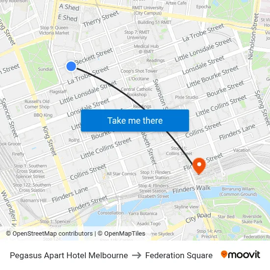 Pegasus Apart Hotel Melbourne to Federation Square map