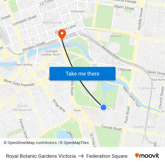 Royal Botanic Gardens Victoria to Federation Square map