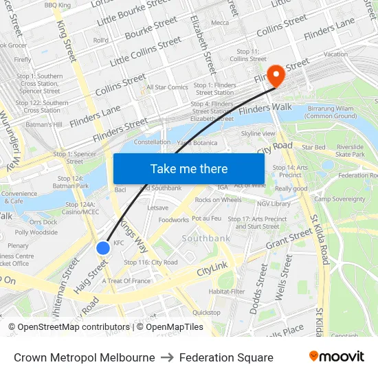 Crown Metropol Melbourne to Federation Square map