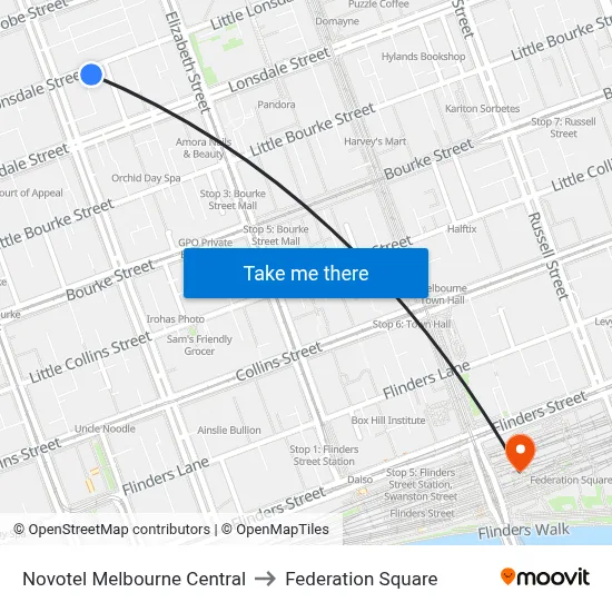 Novotel Melbourne Central to Federation Square map