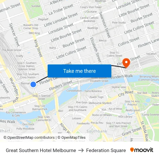 Great Southern Hotel Melbourne to Federation Square map