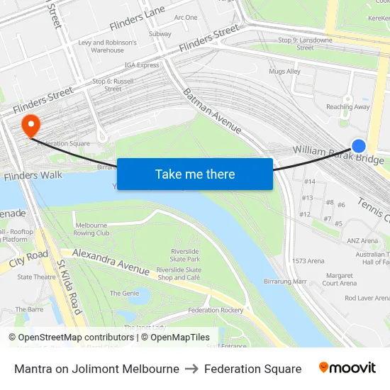 Mantra on Jolimont Melbourne to Federation Square map