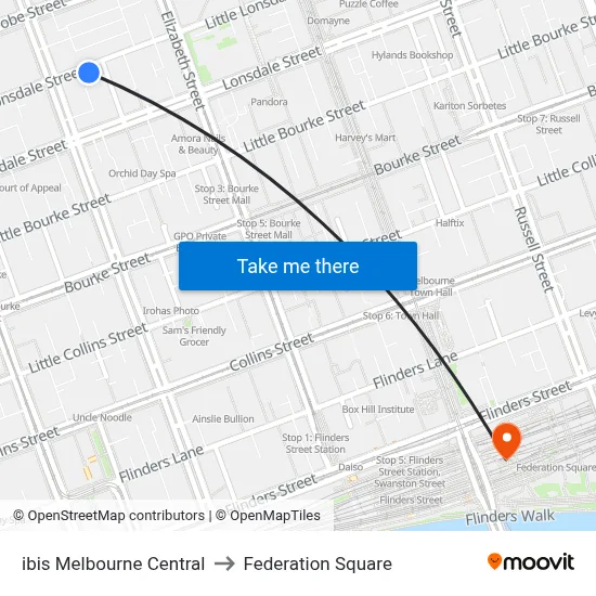 ibis Melbourne Central to Federation Square map