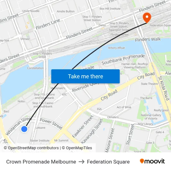 Crown Promenade Melbourne to Federation Square map