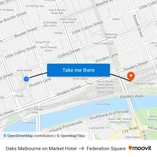 Oaks Melbourne on Market Hotel to Federation Square map