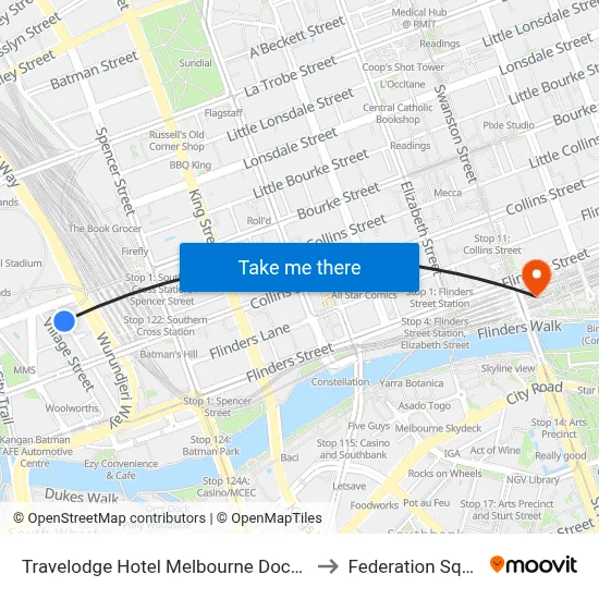 Travelodge Hotel Melbourne Docklands to Federation Square map