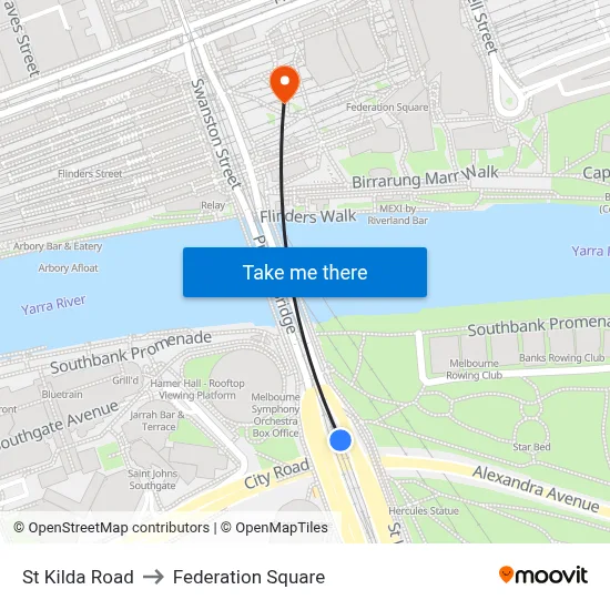 St Kilda Road to Federation Square map