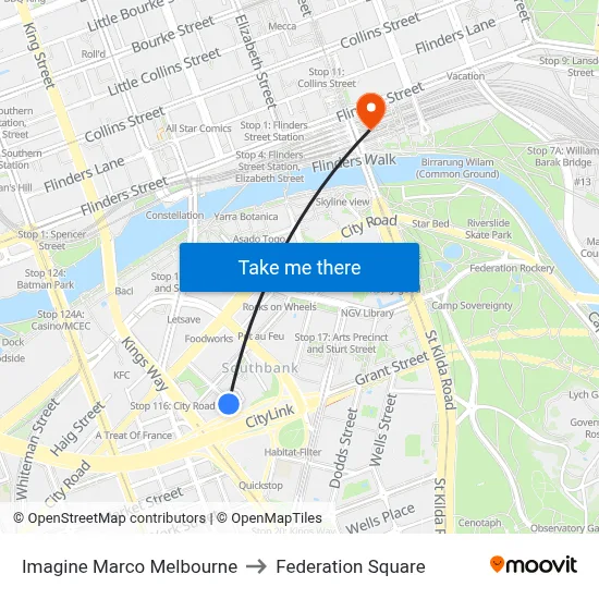 Imagine Marco Melbourne to Federation Square map