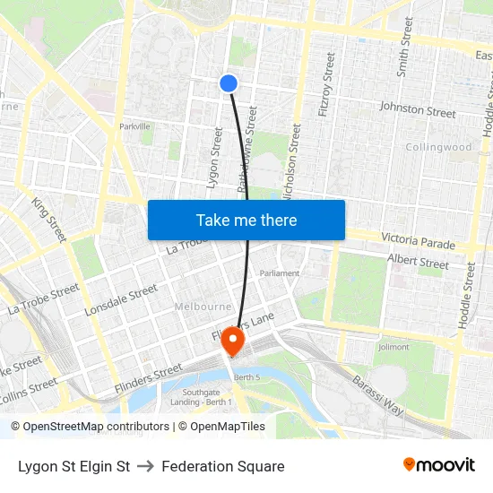 Lygon St Elgin St to Federation Square map