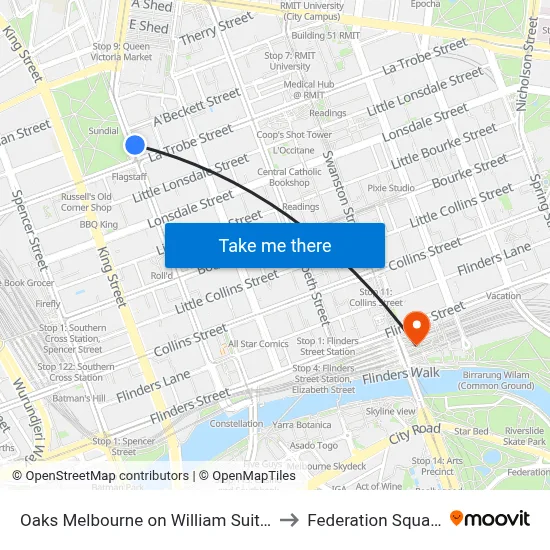Oaks Melbourne on William Suites to Federation Square map