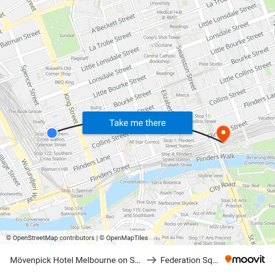Mövenpick Hotel Melbourne on Spencer to Federation Square map