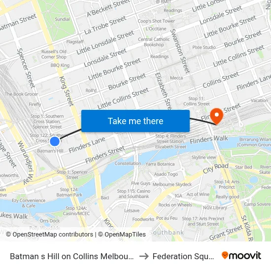 Batman s Hill on Collins Melbourne to Federation Square map
