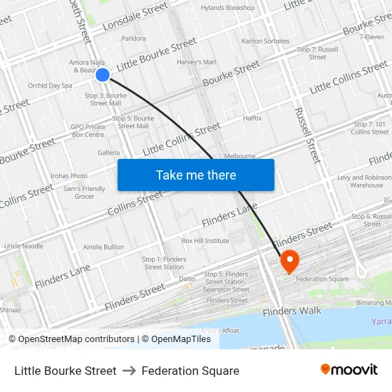 Little Bourke Street to Federation Square map