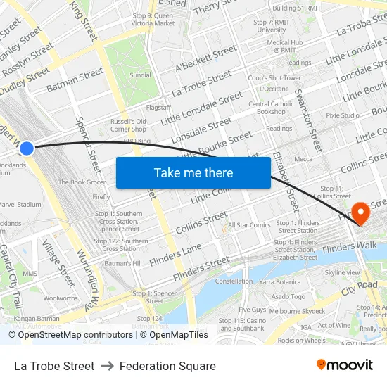 La Trobe Street to Federation Square map