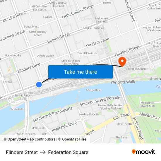 Flinders Street to Federation Square map