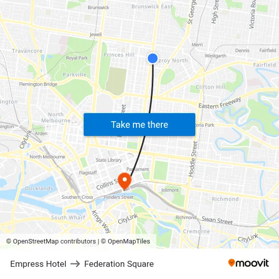 Empress Hotel to Federation Square map