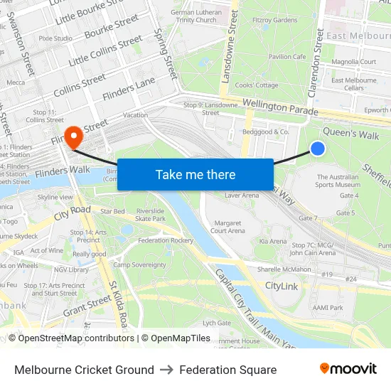 Melbourne Cricket Ground to Federation Square map