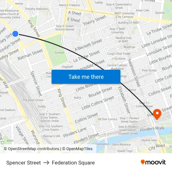 Spencer Street to Federation Square map