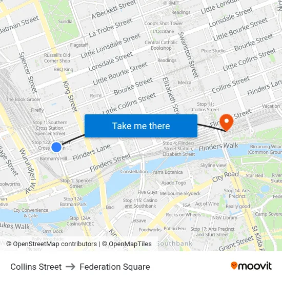 Collins Street to Federation Square map