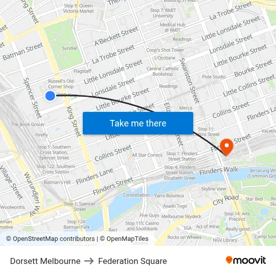 Dorsett Melbourne to Federation Square map