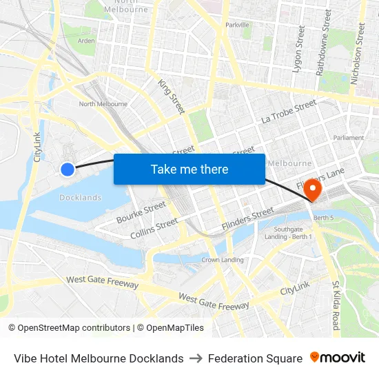 Vibe Hotel Melbourne Docklands to Federation Square map