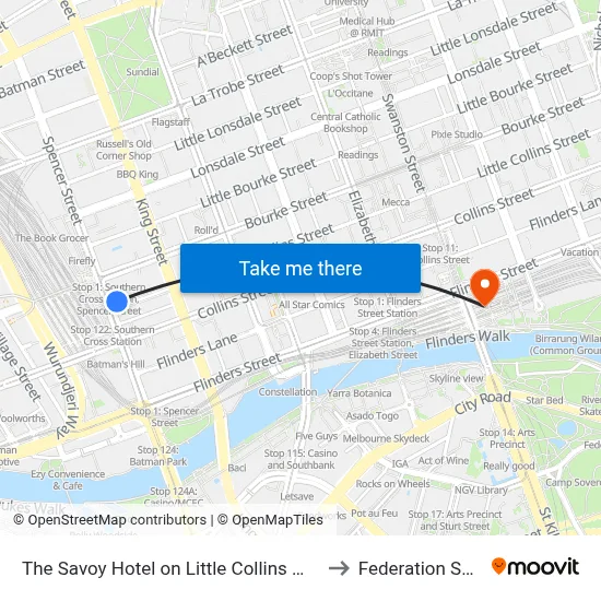 The Savoy Hotel on Little Collins Melbourne to Federation Square map