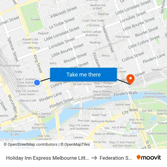 Holiday Inn Express Melbourne Little Collins to Federation Square map