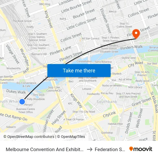 Melbourne Convention And Exhibition Centre to Federation Square map