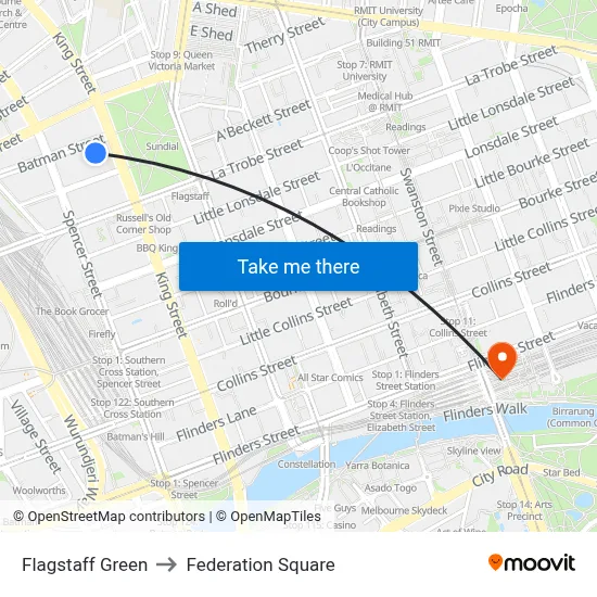 Flagstaff Green to Federation Square map