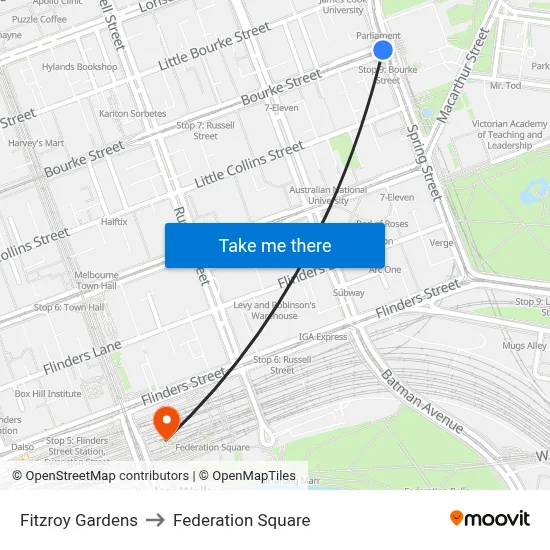 Fitzroy Gardens to Federation Square map