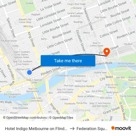 Hotel Indigo Melbourne on Flinders to Federation Square map