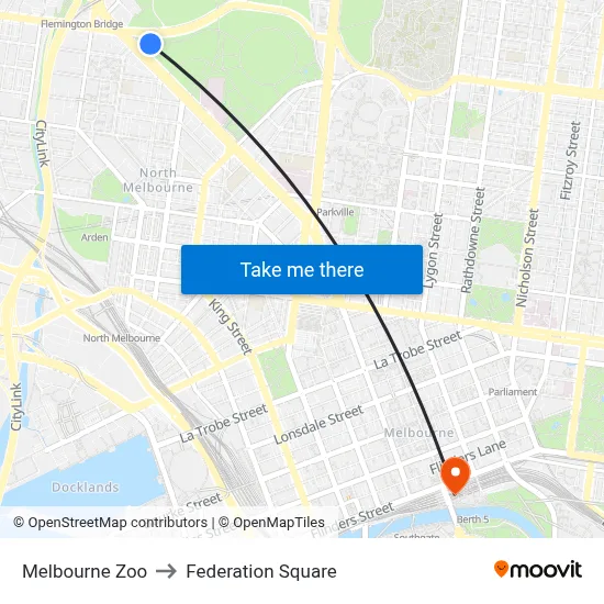 Melbourne Zoo to Federation Square map