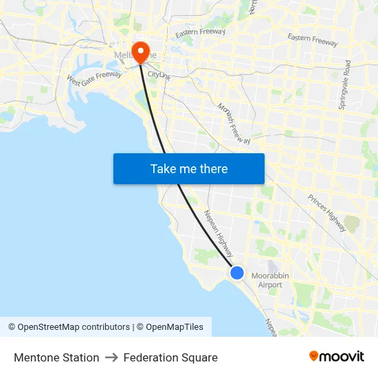 Mentone Station to Federation Square map