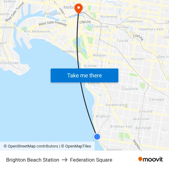 Brighton Beach Station to Federation Square map