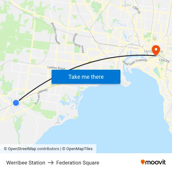 Werribee Station to Federation Square map