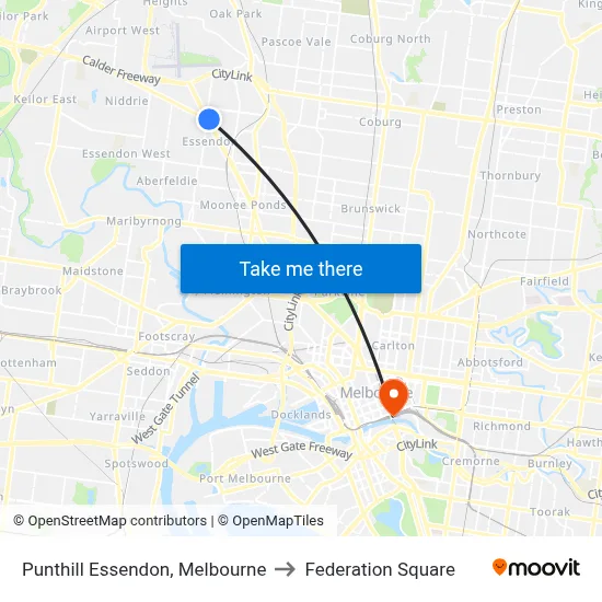 Punthill Essendon, Melbourne to Federation Square map