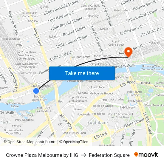 Crowne Plaza Melbourne by IHG to Federation Square map