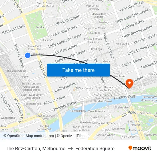 The Ritz-Carlton, Melbourne to Federation Square map