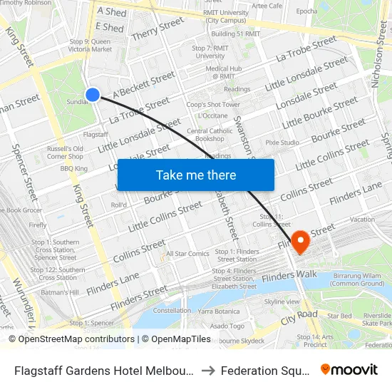 Flagstaff Gardens Hotel Melbourne to Federation Square map
