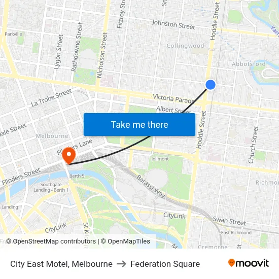 City East Motel, Melbourne to Federation Square map