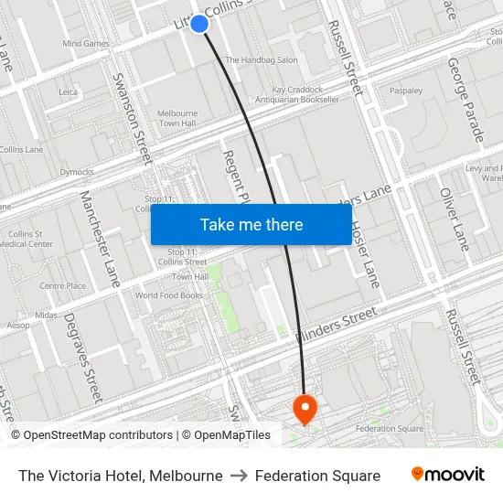 The Victoria Hotel, Melbourne to Federation Square map