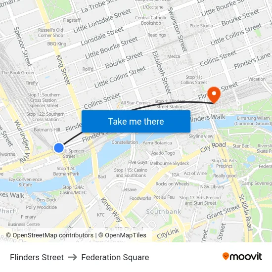 Flinders Street to Federation Square map