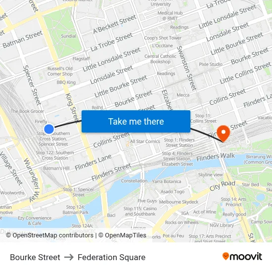 Bourke Street to Federation Square map