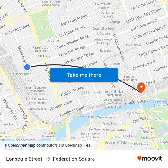 Lonsdale Street to Federation Square map