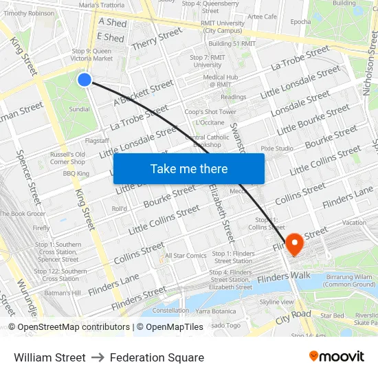William Street to Federation Square map